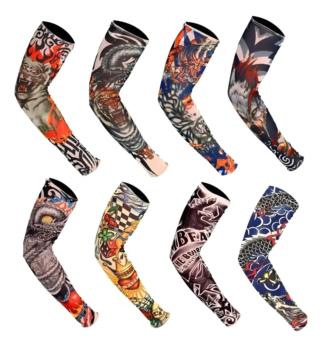 Manga Protectoras Sol Tatuaje Licra Unitalla Unisex 8 Piezas Unisex, Talla Unica Negro