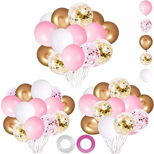 Oumuamua 62pcs Pink Gold Confetti Latex Balloons Kit, S7vbp