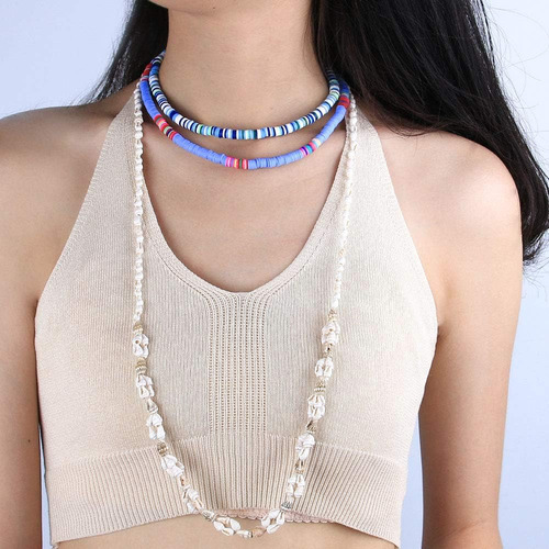 Kelitch Collar Largo De Perlas De Concha Collar De Cuentas D