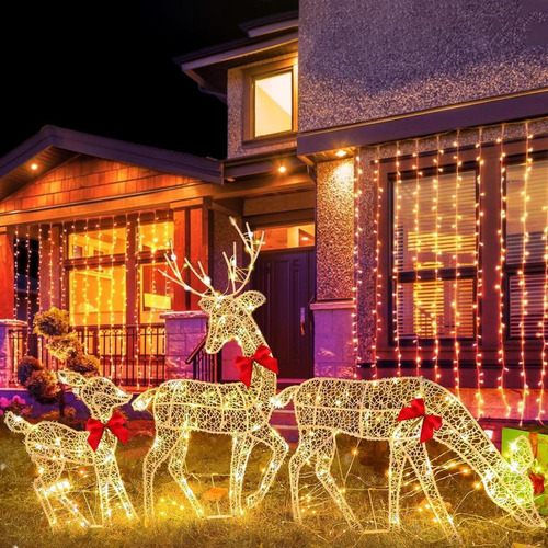 Set De 3 Lazos Navideños Con Forma De Alces Luminosos Para D