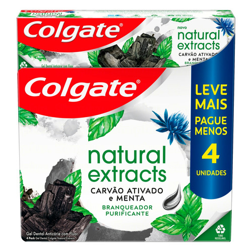 Pasta de dentes Colgate Natural Extracts Purificante Carvão Ativado Menta  em gel pacote x 4 360 g