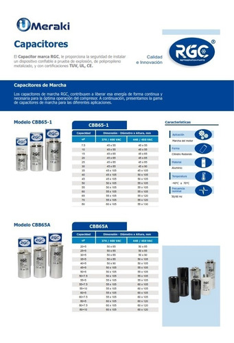 Imagen 3 de 3 de Capacitor De Marcha 65mfd 440v