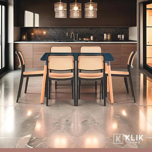Comedor Mesa 120x80 Rectangular Negra + 6 Sillas De Comedor