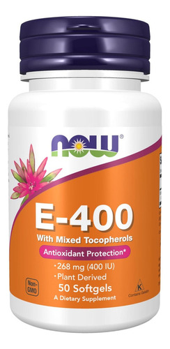 Now Vitamina E-400 Ui Tocoferoles Antioxidante 50x Vegano