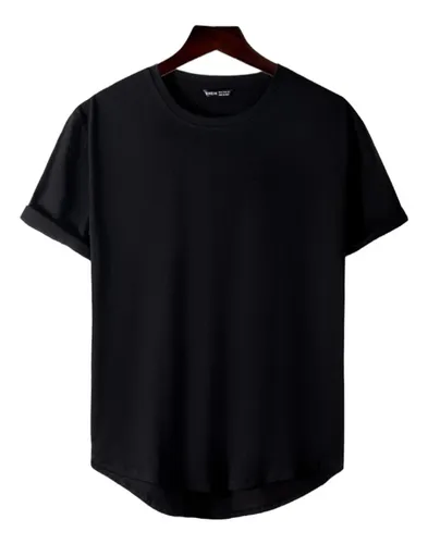 Camiseta Hombre Negra Corte Fit Long B sica Lisa Playera