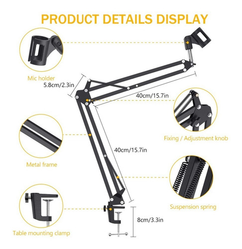 Imagen 2 de 4 de Soporte Para Micrófono Brazo Estudio Condenser Radio Profesi