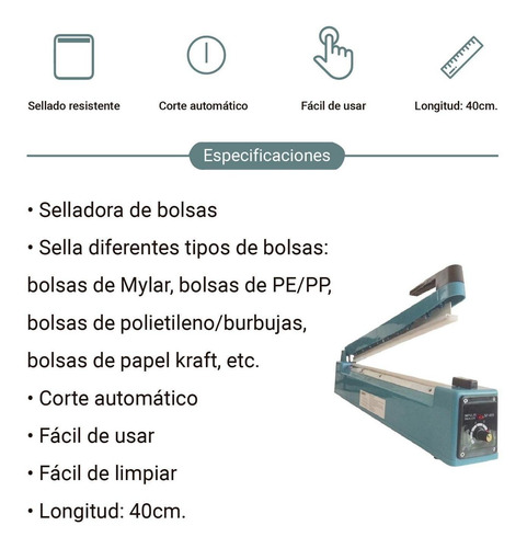 Selladora De Bolsas De Plástico 40 Cm 525w 110v + Repuesto