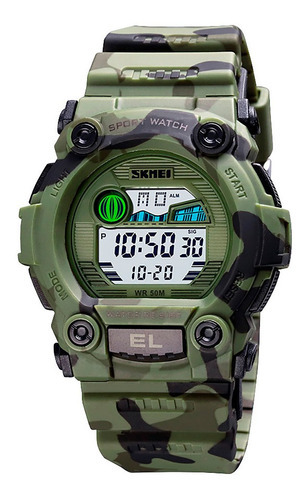 Reloj Hombre Skmei 1635 Sumergible Digital Alarma Cronometro Color De La Malla Verde Camuflaje Color Del Fondo Blanco