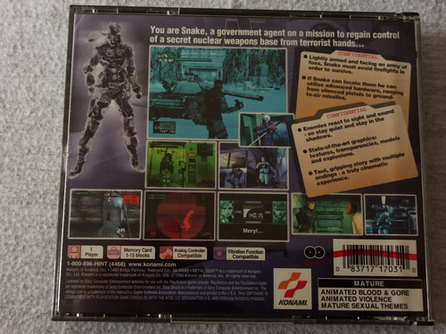 Metal Gear Solid Ps1 Playstation Original Físico (Usado)