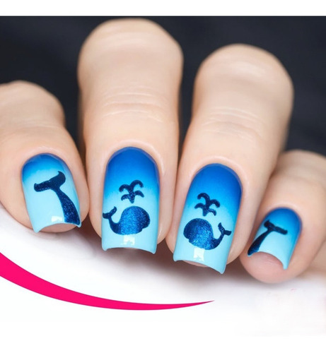 Molde Stencil Unhas - Efeito Com Baleia - 20 Unidades