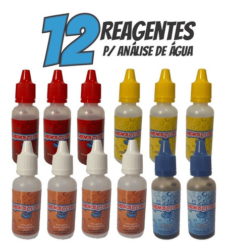 Kit 12 Reagentes Refil Medidor Ph Cloro Alcalinidade