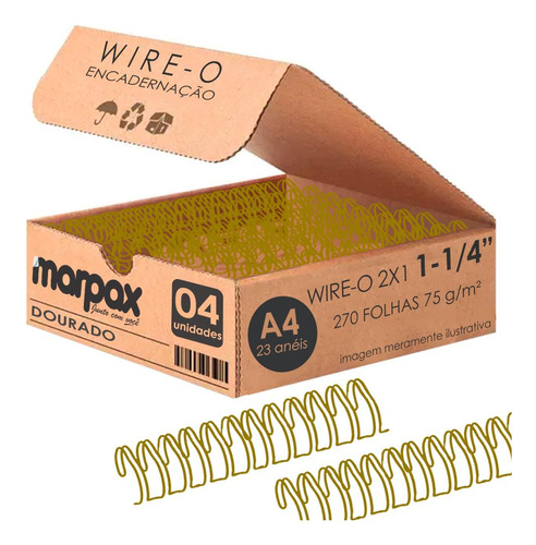 Wire-o P/ Encadernação 2x1 A4 Dourado 1 1/4 P/ 270 Fls 04un