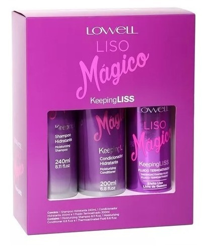 Kit Lowell Liso Mágico Shampoo 240ml + Condic 200ml + Brind