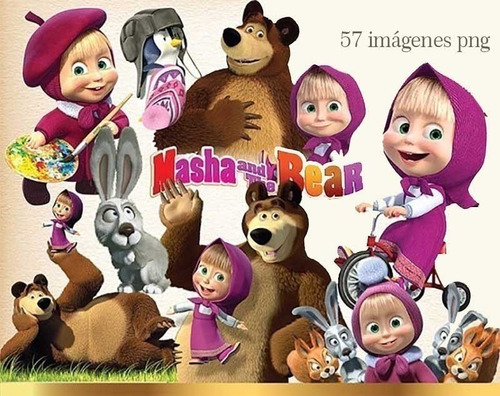 Kit Imprimible  Masha Y El Oso 4- 57 Clipart   Ver Promo