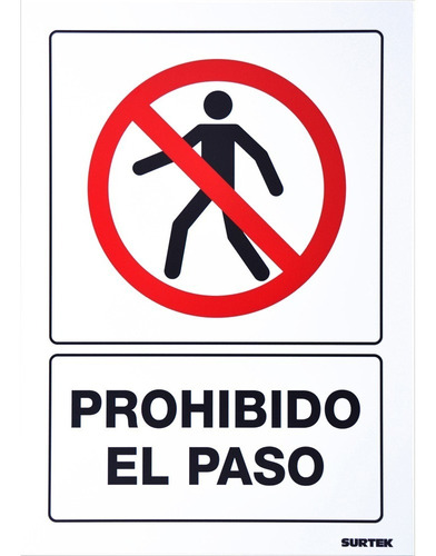 Señal Letrero De Prohibido El Paso Blanco 36x25cm