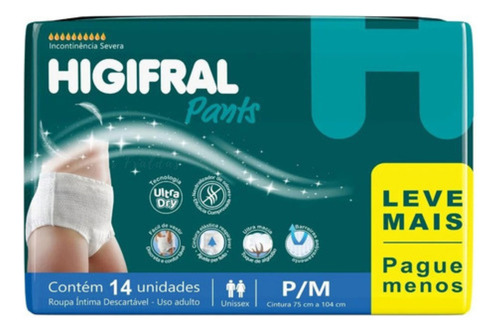 Fralda Calça Roupa Intima Geriátrica Higifral P/m C/14 Pm Sem Gênero