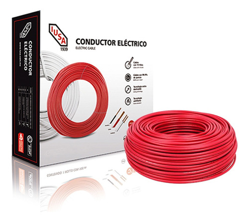 Caja 100 Mts Cable Iusa Rojo Thw Cal 14 Awg 100% Cobre