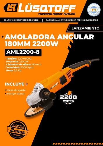 Imagen 4 de 8 de Amoladora Angular 180 Mm 7'' Lusqtoff 2200w Aml2200 Industri