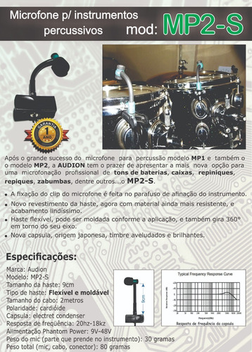 Microfone Phantom Power P/tons Bateria Kit Com 5 Unid