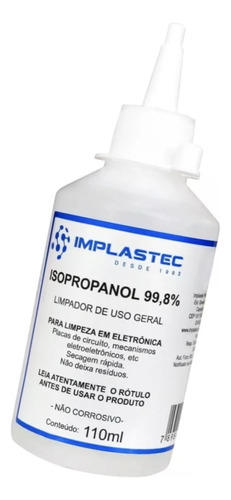 Álcool Isopropilico Puro 99,8% 110ml Limpador Implastec