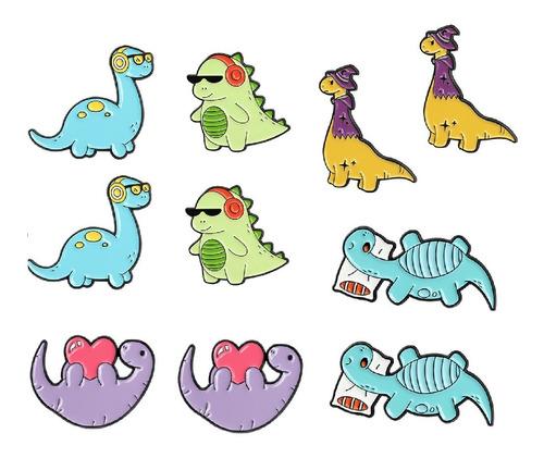 10 Piezas Dinosaurio Broche Lindo Esmalte Pin Moda Dibujos