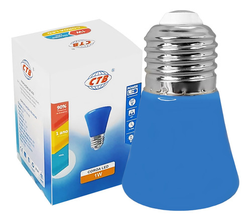 Lâmpada Mini Bulbo T44 Led 1w 127v E27 Azul Kit 5 Pç