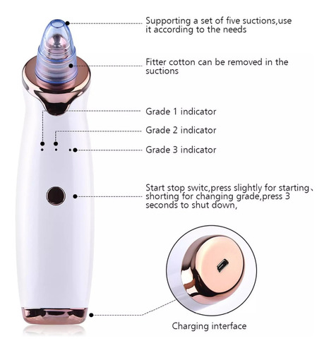 Imagen 4 de 8 de Limpiador Remove Facial Acné Puntos Negros Recargable Usb