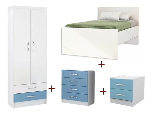 Juego De Dormitorio Cama + Ropero + Cajonera + Mesa De Luz