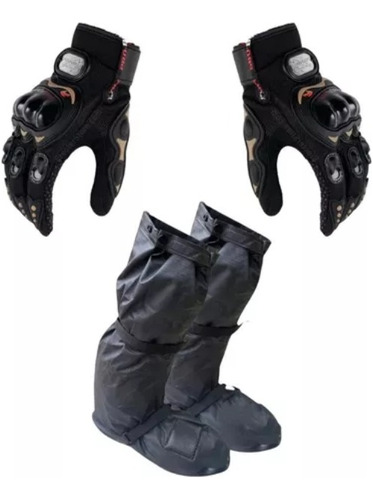 Botas Impermeables Moto Con Suela + Guantes Protección 