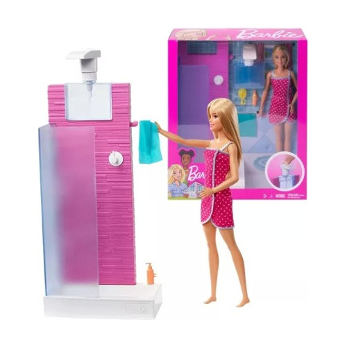 Conjunto De Muñeca Y Mueble De Barbie Cuarto De Baño Nueva 