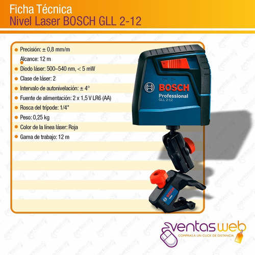Imagen 6 de 7 de Nivel Laser Bosch Gll2 Lineas Cruzadas 12 Mts Autonivelante