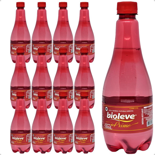 Água Mineral Bioleve Prime Com Gás Garrafa 510ml Kit Com 12