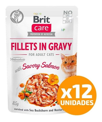 12x Alimento Gato Brit Care Fillet Gravy Pouch Salmón 85g Np