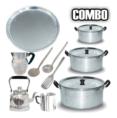 Set Bateria De Cocina 14 Piezas De Aluminio Olla Pava Sarten