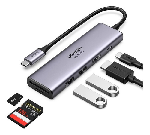 Hub Usb-c 6 En 1 Ugreen 2 Usb-a, 1 Usb-c, Hdmi 4k/30hz Sd