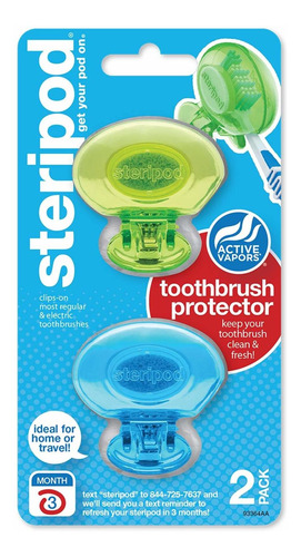 SteriPod Protector De Cepillo De Dientes Con Clip, Azul Tran