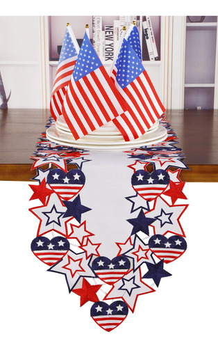 Granddeco Caminos De Mesa Patrioticos Navidenos, Bordado Con