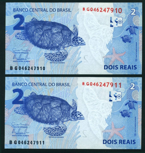 Brasil - 2 Billetes Consecutivos De 2 Reales Año 2010 Unc