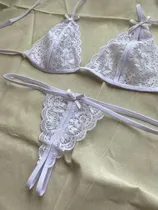 Comprar Conjunto Lencería Encaje Lindo Tanga Bralette Con Aberturas