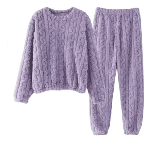Conjunto Pijama Plush Lana Trenzado Invierno Mujer