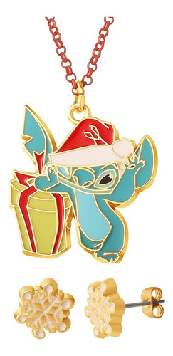 Collar Navideño Stitch Disney + Pendientes Licencia
