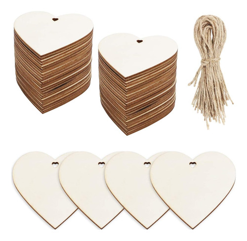 50 Piezas De Rebanadas De Madera Forma De Corazón Natu...