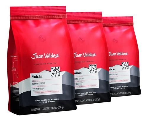 Café Moído 3 Pacotes De 250g Colombiano Juan Valdez Volcan