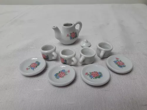 Miniatura porcelana jogo chá café flores rainha