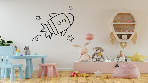 Vinil Decorativo Cohete Espacial Para Pared Infantil 2157