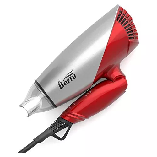 Secador de pelo Berta de 1875 W, voltaje dual, con iones negativos, secador  de viaje plegable con 2 ajustes de velocidad y calor, color rojo