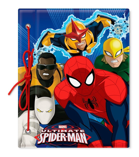 Carpeta Escolar Nro 3 Con Cordon Pvc Acolchonada Spiderman