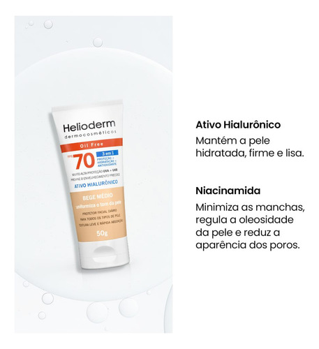 Protetor Solar Cor Facial Bege Médio Fps70 50g Helioderm
