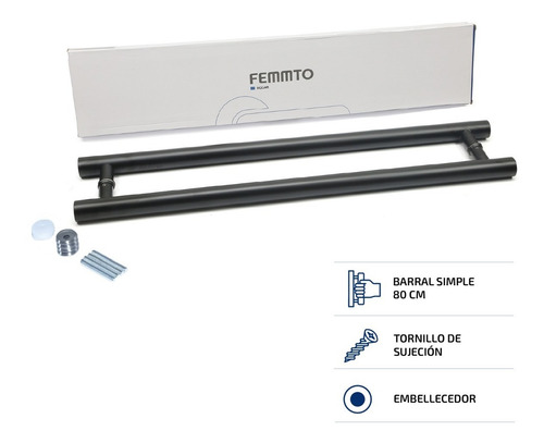 Manijon Barral Doble Acero Inoxidable Negro Puerta 800 Cm