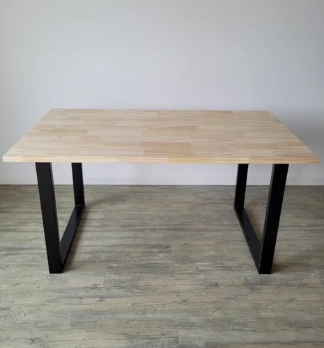 Imagen 5 de 7 de Mesa Estilo Industrial Madera En Crudo Y Hierro 80cm X 150cm